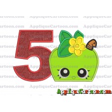 Apple Shopkins Head Applique Embroidery Design Birthday Number 5