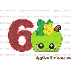Apple Shopkins Head Applique Embroidery Design Birthday Number 6