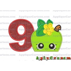 Apple Shopkins Head Applique Embroidery Design Birthday Number 9