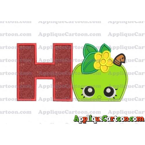 Apple Shopkins Head Applique Embroidery Design With Alphabet H