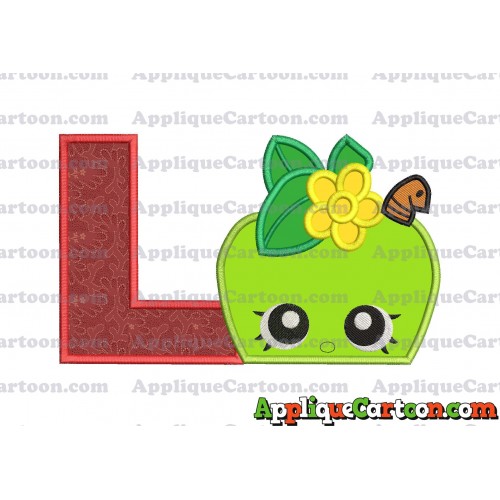 Apple Shopkins Head Applique Embroidery Design With Alphabet L