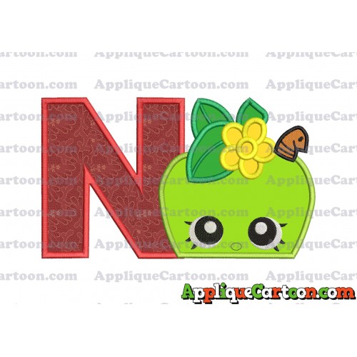 Apple Shopkins Head Applique Embroidery Design With Alphabet N