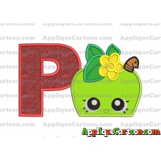 Apple Shopkins Head Applique Embroidery Design With Alphabet P
