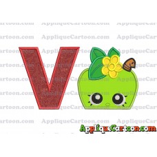 Apple Shopkins Head Applique Embroidery Design With Alphabet V