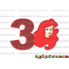 Ariel Disney Applique Embroidery Design Birthday Number 3
