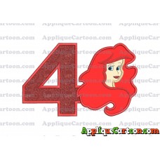 Ariel Disney Applique Embroidery Design Birthday Number 4