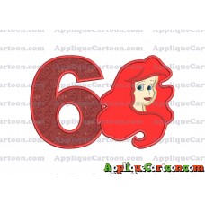 Ariel Disney Applique Embroidery Design Birthday Number 6