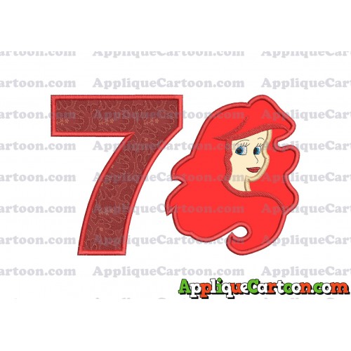 Ariel Disney Applique Embroidery Design Birthday Number 7