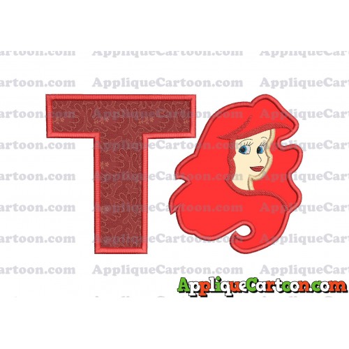 Ariel Disney Applique Embroidery Design With Alphabet T