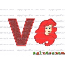 Ariel Disney Applique Embroidery Design With Alphabet V