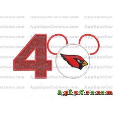 Arizona Cardinals Mickey Mouse Applique Embroidery Design Birthday Number 4