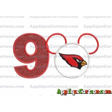 Arizona Cardinals Mickey Mouse Applique Embroidery Design Birthday Number 9