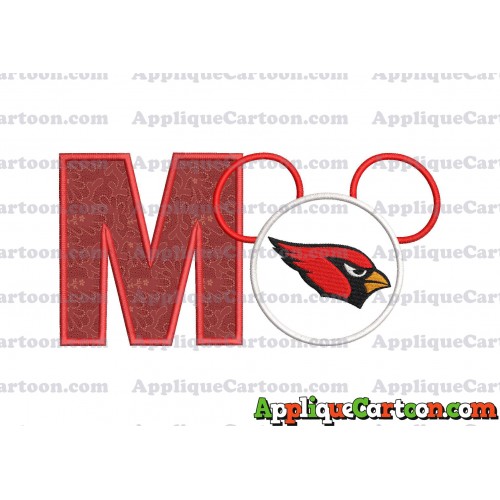 Arizona Cardinals Mickey Mouse Applique Embroidery Design With Alphabet M