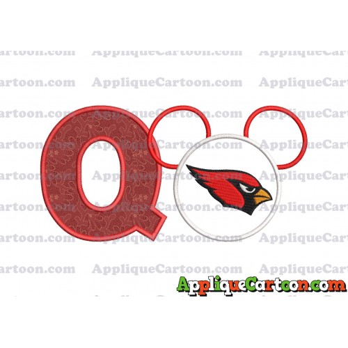 Arizona Cardinals Mickey Mouse Applique Embroidery Design With Alphabet Q