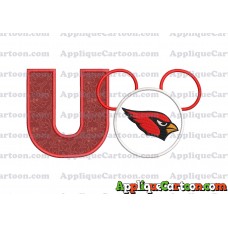 Arizona Cardinals Mickey Mouse Applique Embroidery Design With Alphabet U