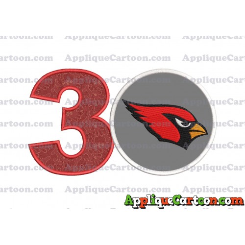 Arizona Cardinals Mickey Mouse Without Ears Applique Embroidery Design Birthday Number 3