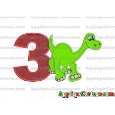 Arlo The Good Dinosaur Applique Embroidery Design Birthday Number 3