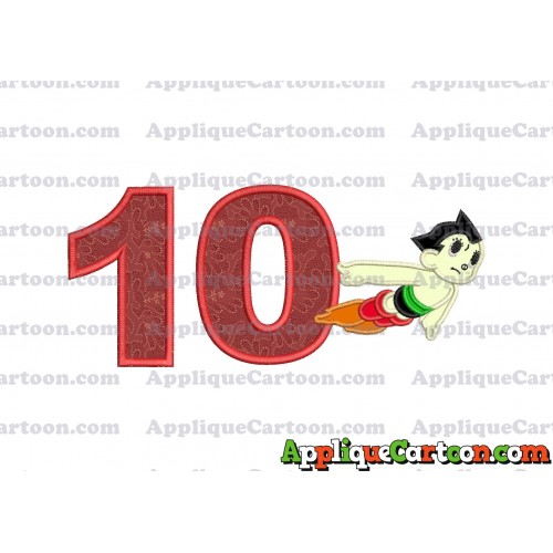 Astro Boy Flying Applique Embroidery Design Birthday Number 10