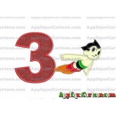 Astro Boy Flying Applique Embroidery Design Birthday Number 3