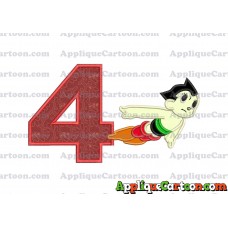 Astro Boy Flying Applique Embroidery Design Birthday Number 4
