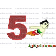Astro Boy Flying Applique Embroidery Design Birthday Number 5