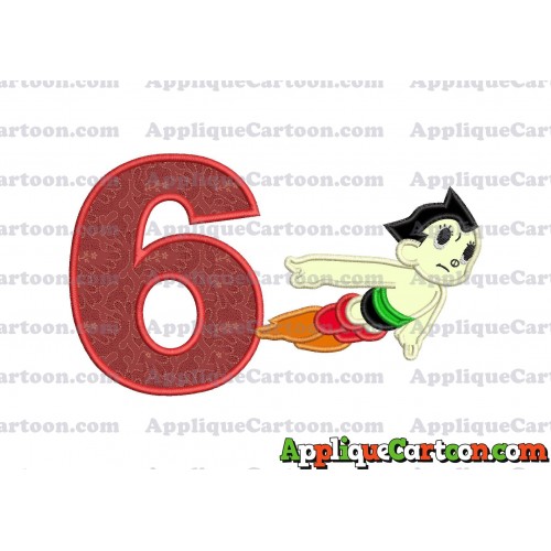 Astro Boy Flying Applique Embroidery Design Birthday Number 6
