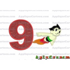 Astro Boy Flying Applique Embroidery Design Birthday Number 9