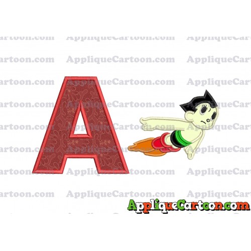 Astro Boy Flying Applique Embroidery Design With Alphabet A
