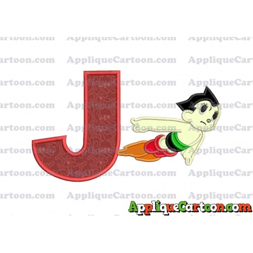 Astro Boy Flying Applique Embroidery Design With Alphabet J