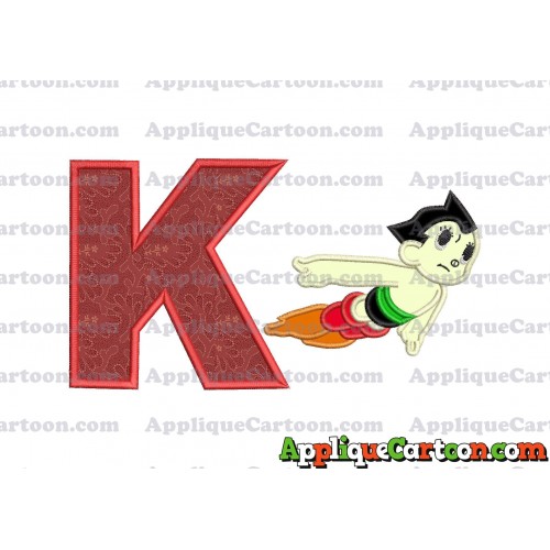 Astro Boy Flying Applique Embroidery Design With Alphabet K