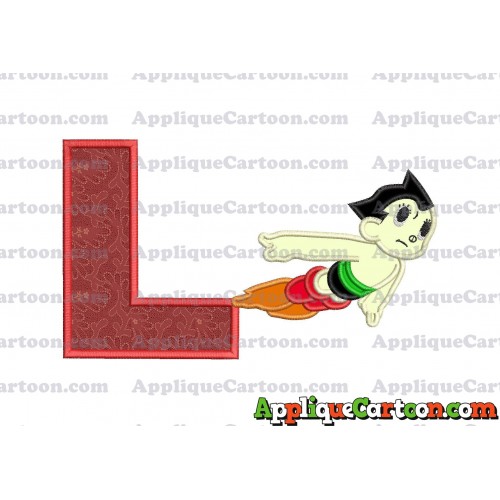 Astro Boy Flying Applique Embroidery Design With Alphabet L