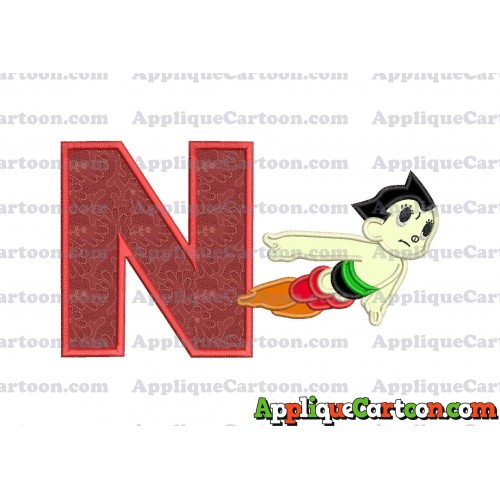 Astro Boy Flying Applique Embroidery Design With Alphabet N