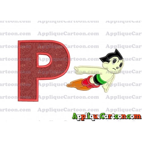 Astro Boy Flying Applique Embroidery Design With Alphabet P