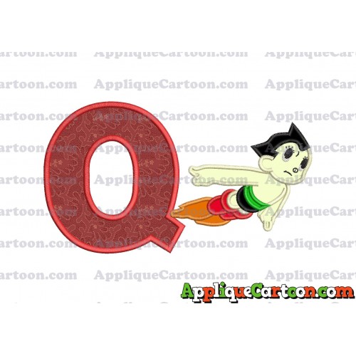 Astro Boy Flying Applique Embroidery Design With Alphabet Q