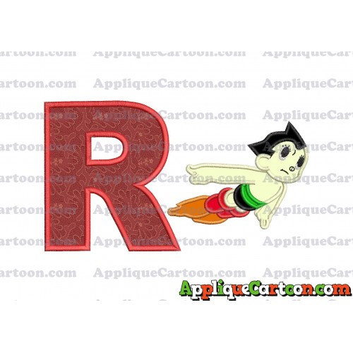Astro Boy Flying Applique Embroidery Design With Alphabet R