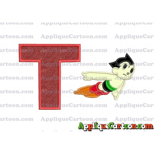Astro Boy Flying Applique Embroidery Design With Alphabet T