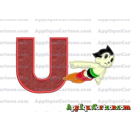 Astro Boy Flying Applique Embroidery Design With Alphabet U