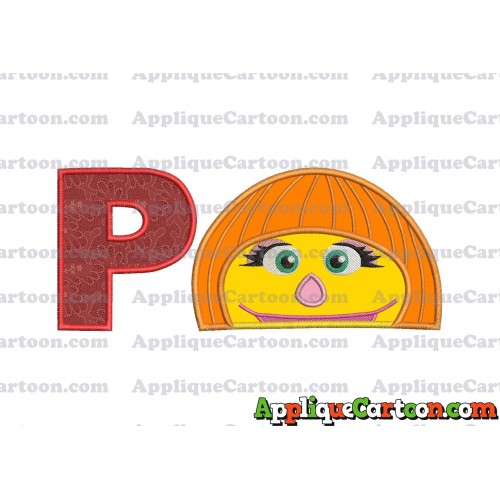 Autism Muppet Head Applique Embroidery Design With Alphabet P