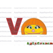 Autism Muppet Head Applique Embroidery Design With Alphabet V