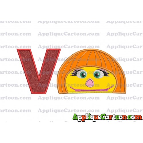 Autism Muppet Head Applique Embroidery Design With Alphabet V