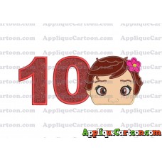 Baby Moana Head Applique Embroidery Design Birthday Number 10