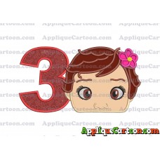 Baby Moana Head Applique Embroidery Design Birthday Number 3