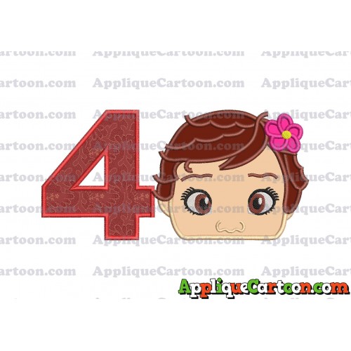 Baby Moana Head Applique Embroidery Design Birthday Number 4