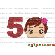 Baby Moana Head Applique Embroidery Design Birthday Number 5