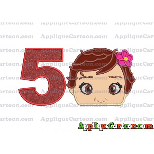 Baby Moana Head Applique Embroidery Design Birthday Number 5