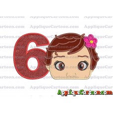 Baby Moana Head Applique Embroidery Design Birthday Number 6