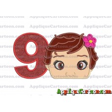 Baby Moana Head Applique Embroidery Design Birthday Number 9