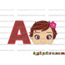 Baby Moana Head Applique Embroidery Design With Alphabet A