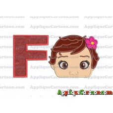 Baby Moana Head Applique Embroidery Design With Alphabet F
