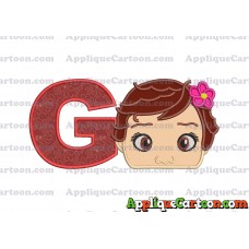 Baby Moana Head Applique Embroidery Design With Alphabet G